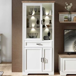 Vitrinekast Samine 93cm 3 Deuren & 1 Lade - Wit/eik