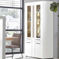 Vitrinekast Lorna 80cm 4 Deuren Met Verlichting - Wit/eik