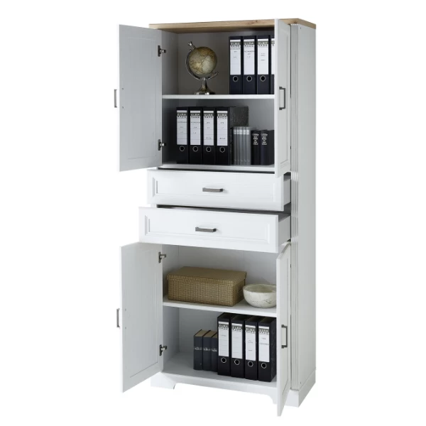 Dossierkast Samine Met 4 Deuren & 2 Lades - Wit/eik 4 Dossierkast Samine Met 4 Deuren & 2 Lades - Wit/eik - Afbeelding 2