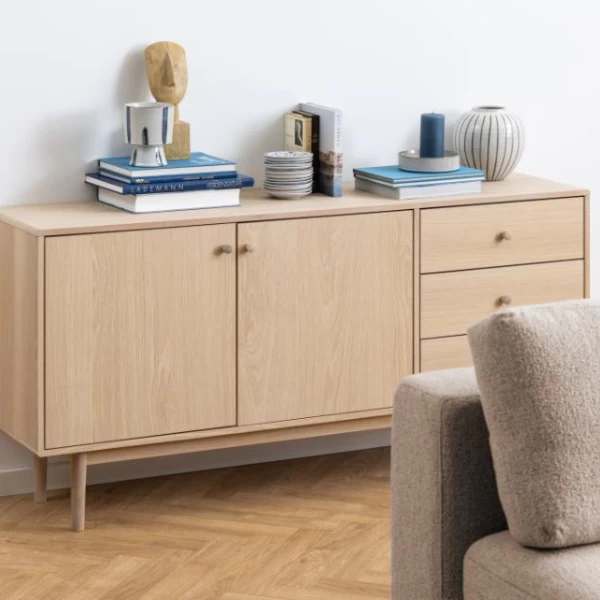 Dressoir Aston 160x40 Cm 2 Deuren & 3 Lades - Witte Eik 5 Dressoir Aston 160x40 Cm 2 Deuren & 3 Lades - Witte Eik - Afbeelding 3