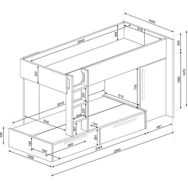 Stapelbed Fleur Met Kast & Lades - Grijs 4 Stapelbed Fleur Met Kast & Lades - Grijs - Afbeelding 2