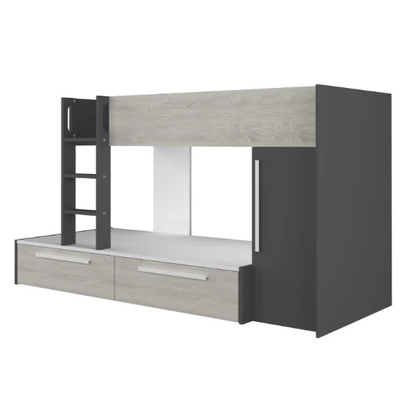 Stapelbed Fleur Met Kast & Lades - Grijs 14 Stapelbed Fleur Met Kast & Lades - Grijs - Afbeelding 12