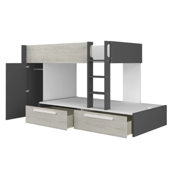 Stapelbed Fleur Met Kast & Lades - Grijs 12 Stapelbed Fleur Met Kast & Lades - Grijs - Afbeelding 10