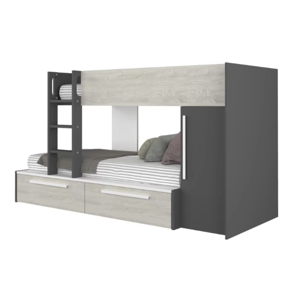 Stapelbed Fleur Met Kast & Lades - Grijs 9 Stapelbed Fleur Met Kast & Lades - Grijs - Afbeelding 7