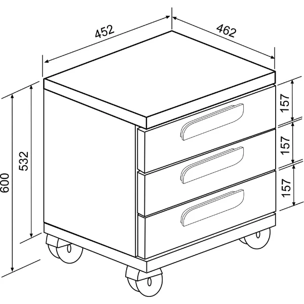 Nachtkastje Bo0 Met Wieltjes, 3 Lades En Langwerpige Handgreep - Wit/grenen 4 Nachtkastje Bo0 Met Wieltjes, 3 Lades En Langwerpige Handgreep - Wit/grenen - Afbeelding 2