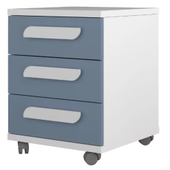 Nachtkastje Bo0 Met Wieltjes, 3 Lades En Langwerpige Handgreep - Wit/ Blauw