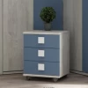 Nachtkastje Bo0 Met Wieltjes, 3 Lades En Vierkante Handgreep - Wit/ Blauw