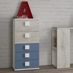 Ladekast Bo0 98 Cm Met 5 Lades - Grenen/ Blauw