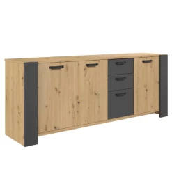 Commode Londen-220cm-3 Draaideuren,3 Lades, 2 Legplanken-eik/donkergrijs -Songmics Winkel Ontwerp zonder titel 2022 10 26T115404.773 c9ce