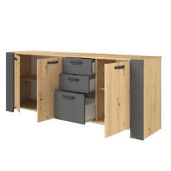 Commode Londen-220cm-3 Draaideuren,3 Lades, 2 Legplanken-eik/donkergrijs -Songmics Winkel Ontwerp zonder titel 2022 10 26T115558.388 f8a4