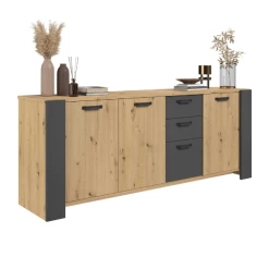 Commode Londen-220cm-3 Draaideuren,3 Lades, 2 Legplanken-eik/donkergrijs -Songmics Winkel Ontwerp zonder titel 2022 10 26T115649.866 6b1e