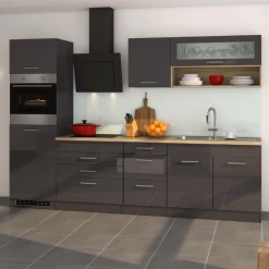 Kitchenette Ragnar 290cm Met Oven En Koelkast - Hoogglans Antraciet