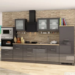Kitchenette Ragnar 330cm Met Oven, Microgolf En Koelkast - Hoogglans Antraciet