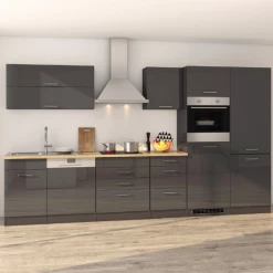 Kitchenette Ragnar 360cm Met Koelkast-diepvries, Oven En Vaatwas - Hoogglans Antraciet