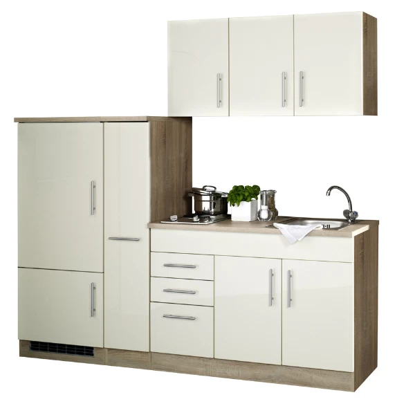 Kitchenette Toto 210cm Met Kookplaat En Koelkast - Hoogglans Crème 4 Kitchenette Toto 210cm Met Kookplaat En Koelkast - Hoogglans Crème - Afbeelding 2