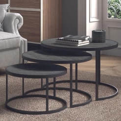 Set Van 3 Salontafels Amana-zwart Magnoliahout