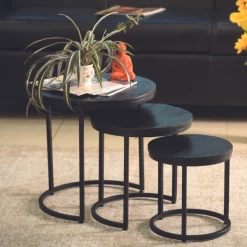 Set Van 3 Salontafels Amana Ø 45 Cm-zwart Magnoliahout