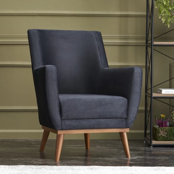 Stijlvolle En Comfortabele Wing Chair | Antraciet Fluweel | Beukenhouten Poten 3 Stijlvolle En Comfortabele Wing Chair | Antraciet Fluweel | Beukenhouten Poten