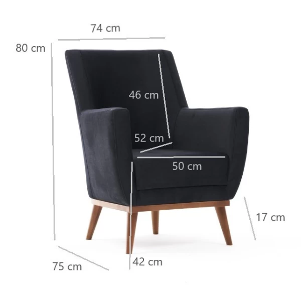 Stijlvolle En Comfortabele Wing Chair | Antraciet Fluweel | Beukenhouten Poten 5 Stijlvolle En Comfortabele Wing Chair | Antraciet Fluweel | Beukenhouten Poten - Afbeelding 3