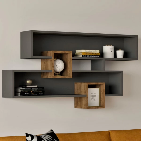 Wandplank Georgina-antraciet/walnoot 3 Wandplank Georgina-antraciet/walnoot