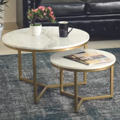 Set Van 2 Salontafels Naneva-wit Marmer