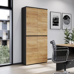 Archiefkast Miguel Met 2 Deuren En 4 Legplanken - Antraciet/eik