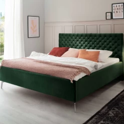 Tweepersoonsbed Janice Met Opbergruimte 160x200cm - Donkergroen/chroom