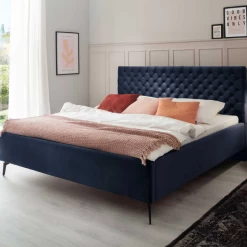 Tweepersoonsbed Janice Met Opbergruimte 180x200cm - Donkerblauw/zwart