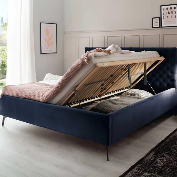 Tweepersoonsbed Janice Met Opbergruimte 180x200cm - Donkerblauw/zwart 4 Tweepersoonsbed Janice Met Opbergruimte 180x200cm - Donkerblauw/zwart - Afbeelding 2