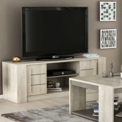 Tv-meubel Anita-champagnekleurige Eik/beige Beton