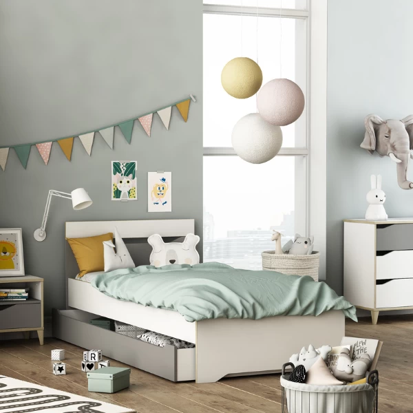 Bedlade Gerry 90 X 190-lichtgrijs/mat Wit 4 Bedlade Gerry 90 X 190-lichtgrijs/mat Wit - Afbeelding 2