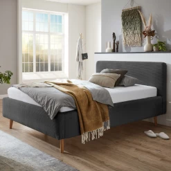 Gestoffeerd Bed Madras 140x200cm Ribfluweel - Antraciet