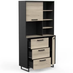 Buffetkast Norma 2 Draaideuren, 4 Legplanken, 3 Lades En 1 Open Vak-Kronberg Eik/matzwart -Songmics Winkel Ontwerp zonder titel 2023 05 10T081615.248 81b4