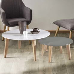 Set Van 2 Salontafels Reinhart 78 X 78 X35.5 Cm, 55 X 55 X 28 Cm-grijs/mat Wit/dennenhout