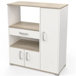 Microgolfkast Théa 3 Draaideuren, 1 Lade, 2 Legplanken En 2 Open Vakken-Kronberg Eik/mat Wit -Songmics Winkel Ontwerp zonder titel 2023 05 12T131735.469 d656