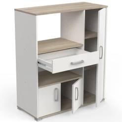 Microgolfkast Théa 3 Draaideuren, 1 Lade, 2 Legplanken En 2 Open Vakken-Kronberg Eik/mat Wit -Songmics Winkel Ontwerp zonder titel 2023 05 12T131818.683 68a8