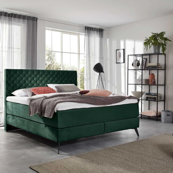 Tweepersoonsboxspring Janice 160x200cm - Donkergroen 5 Tweepersoonsboxspring Janice 160x200cm - Donkergroen - Afbeelding 3