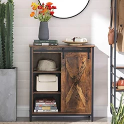 Vintage Industrieel Dressoir Met Schuifdeur, Verstelbare Planken - RustiekBruin/Zwart