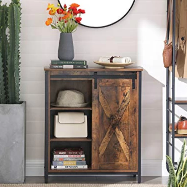 Vintage Industrieel Dressoir Met Schuifdeur, Verstelbare Planken - RustiekBruin/Zwart 3 Vintage Industrieel Dressoir Met Schuifdeur, Verstelbare Planken - RustiekBruin/Zwart