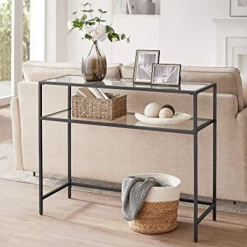 Moderne Consoletafel Met Stalen Frame En Gehard Glazen Planken, Voor Woonkamer/hal