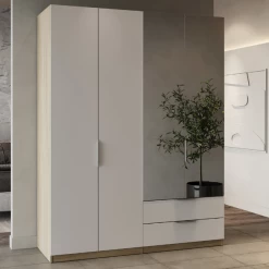 Kledingkast Spectre 157cm Met Spiegel - Mat Wit/eik