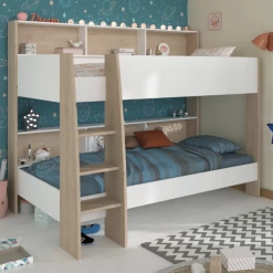 Stapelbed Shelby 90x200cm Met Opbergruimte - Wit/eik