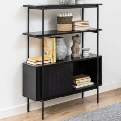 Boekenkast Angus | 94 X 27 X 114 Cm | 2 Schuifdeuren | Zwart