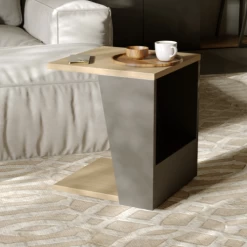 Bijzettafel Albérique 1 Open Vak En 1 Opbergvak Aan De Zijkant-eik/matzwart