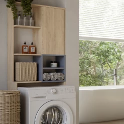Wasmachinekast Kuba 4 Legplanken, 1 Draaideur-lichte Eik/celadon Grijs