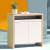 Sidetable Olivette 2 Draaideuren, 1 Legplank, 1 Uitschuifbare Plank, 1 Open Vak-wit/lichte Eik