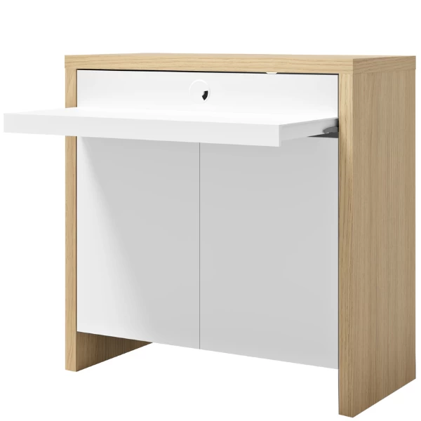 Sidetable Olivette 2 Draaideuren, 1 Legplank, 1 Uitschuifbare Plank, 1 Open Vak-wit/lichte Eik 9 Sidetable Olivette 2 Draaideuren, 1 Legplank, 1 Uitschuifbare Plank, 1 Open Vak-wit/lichte Eik - Afbeelding 7