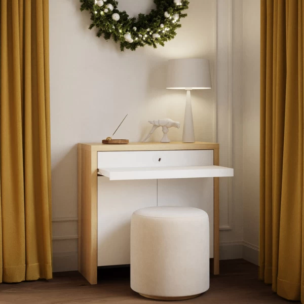 Sidetable Olivette 2 Draaideuren, 1 Legplank, 1 Uitschuifbare Plank, 1 Open Vak-wit/lichte Eik 12 Sidetable Olivette 2 Draaideuren, 1 Legplank, 1 Uitschuifbare Plank, 1 Open Vak-wit/lichte Eik - Afbeelding 10