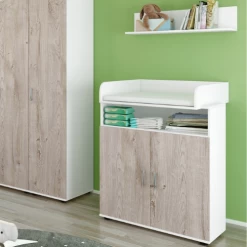 Commode Halula Met Luierplank En Wandplank-eik/wit