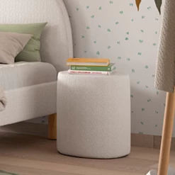 Nachttafeltje / Poef Maeva 41x41cm - Witte Bouclé Stof